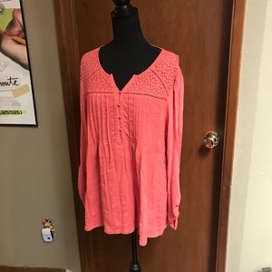 boho peasant top salmon color XL